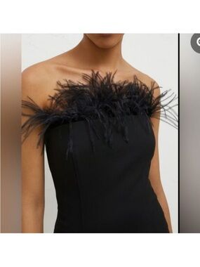 MARELLA Black Strapless Feather-Trim Dress